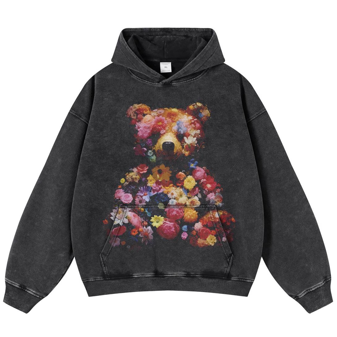 Уличная одежда Bear Bouquet, унисекс, мытая черная толстовка с капюшоном, унисекс, с длинным рукавом S чёрный