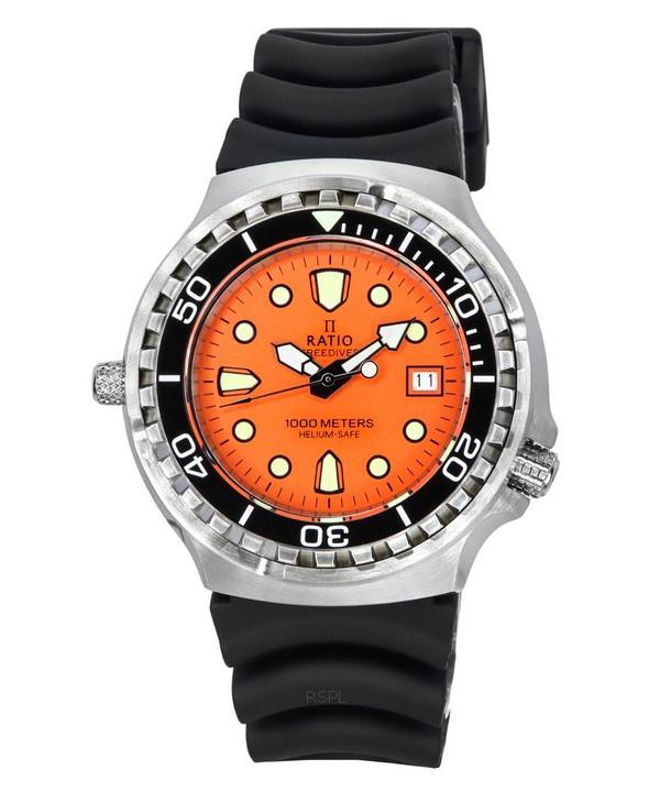 Мужские часы Ratio FreeDiver Helium Safe с сапфировым стеклом и оранжевым циферблатом 1038EF102V-ORG 1000M оранжевый