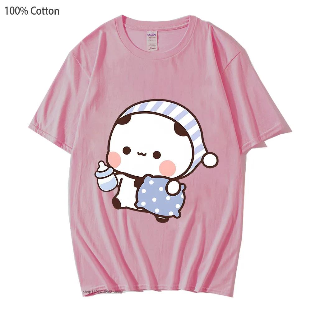 Парные рубашки Kawaii Cute BuBu Panda Going To Sleep with DuDu Bear Graphic Tshirt 100% Cotton Men Women Clothing Long Sleeve Tshirts S чёрный