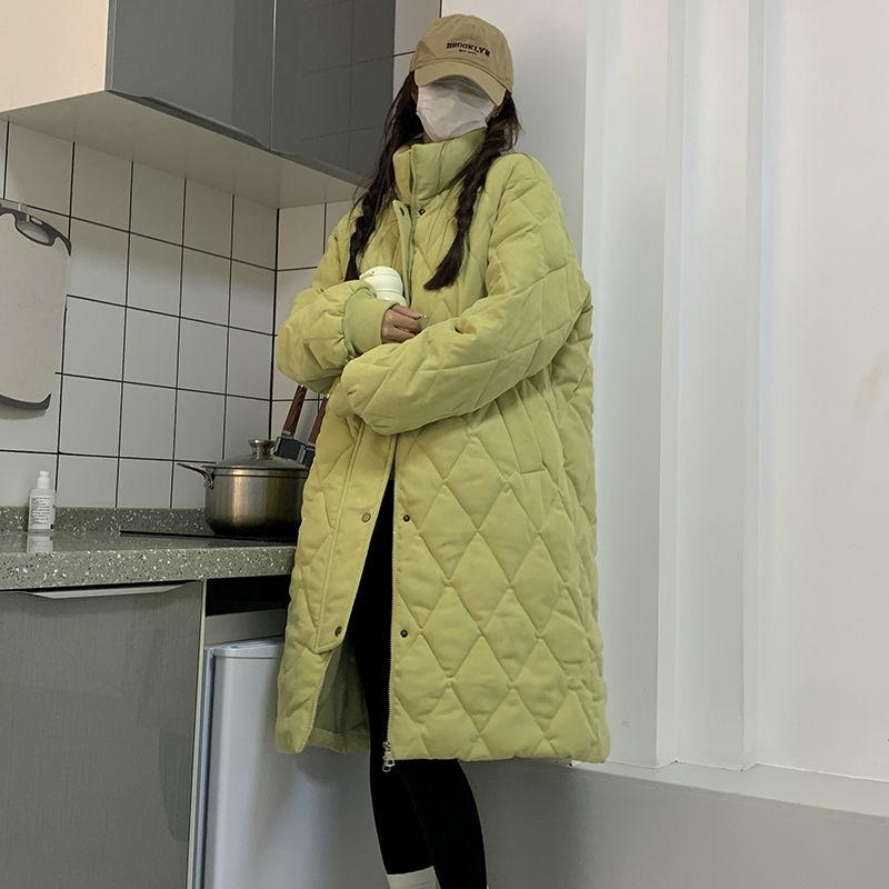 Зимнее вельветовое пальто для женщин свободного кроя с толстой подкладкой в ромбовидный узор S жёлтый