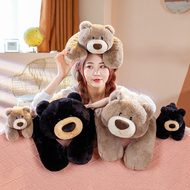 1 шт. 30/50/70 см Kawaii Лежащий плюшевый мишка, плюшевые игрушки, милый медведь, подушка, мягкие куклы с животными, детские игрушки, подарок для сопровождения 30cm красно-коричневый