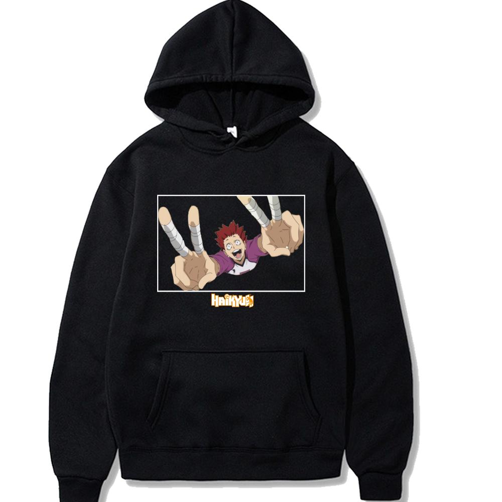 Популярные аниме Haikyuu Tendo Satori толстовки Harajuku толстовка с героями мультфильмов забавный волейбольный детский пуловер с графическим рисунком зимние мужские и женские толстовки XS чёрный