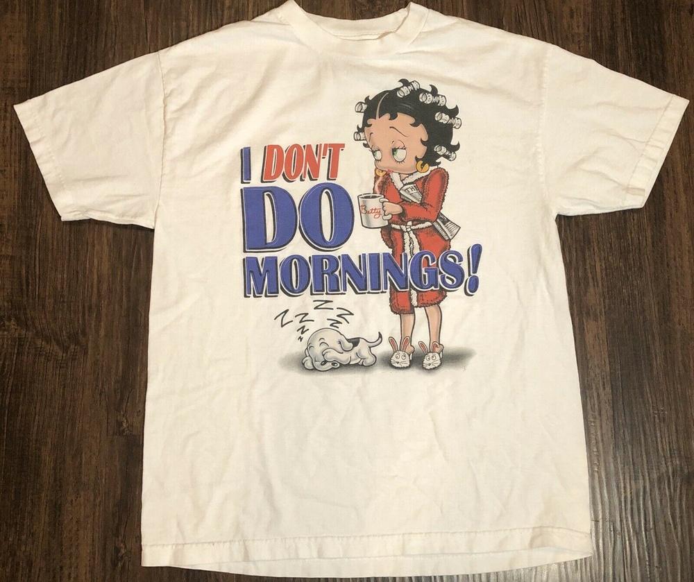 Винтажные белые футболки унисекс I Dont Do Mornings Betty Boop A1220 2002 года S