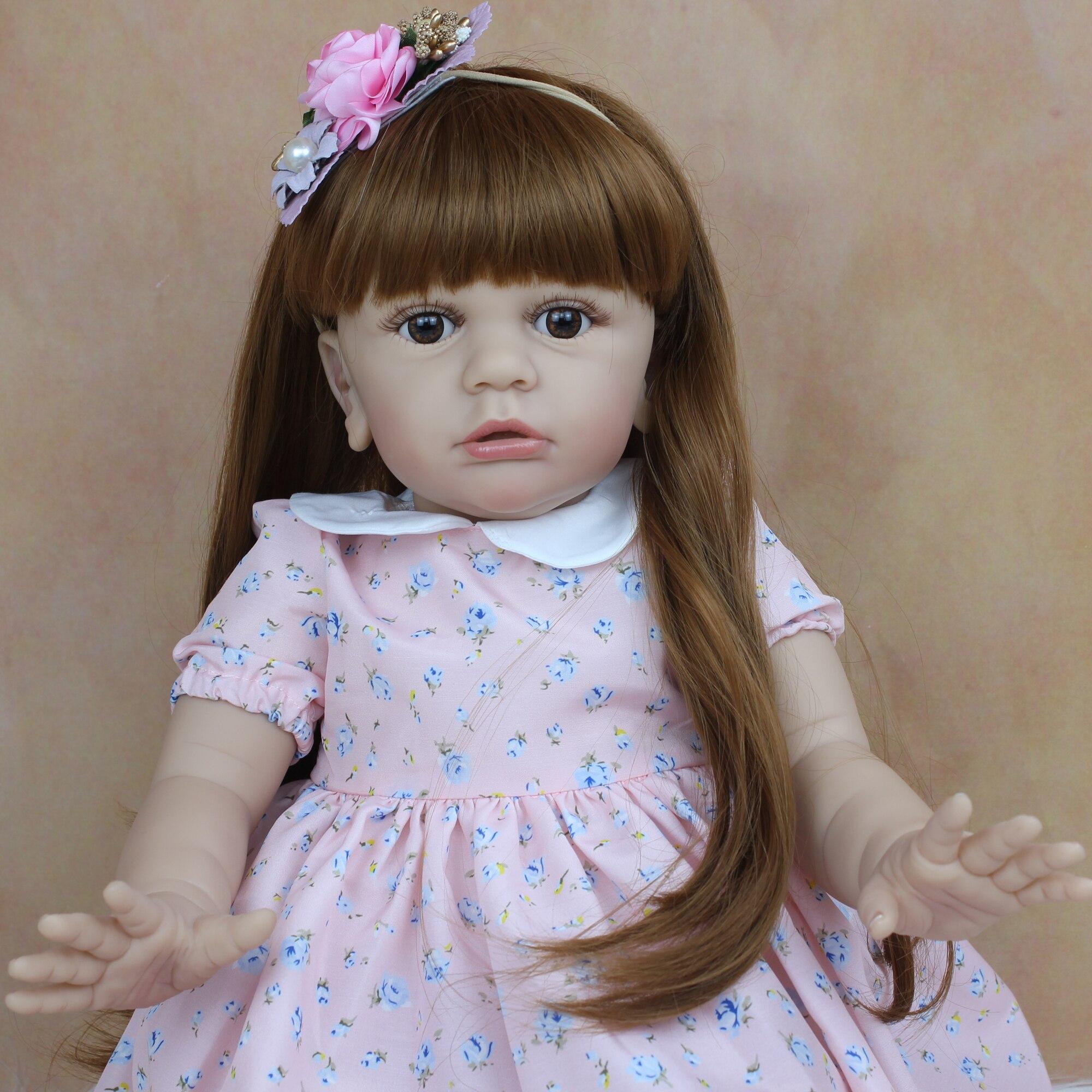 BZDOLL, 60 см, мягкая силиконовая кукла реборн, игрушка для девочек, тканевое тело, 24 дюйма, виниловые длинные волосы, платье принцессы Тайры для малышей, живое платье Bebe Eyes, 60cm Doll синий