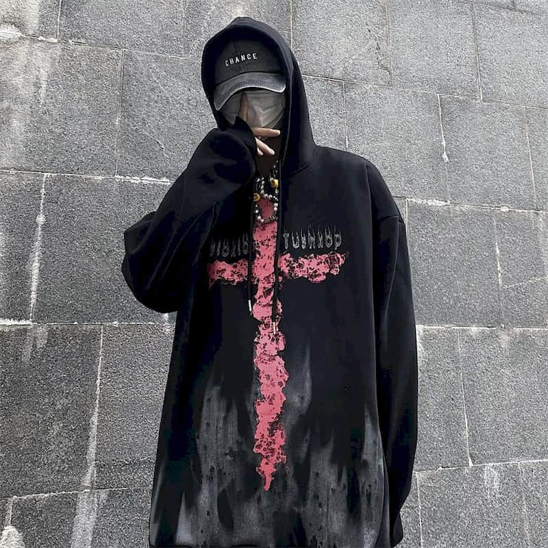 Зимние толстовки для мужчин, уличная одежда в стиле хип-хоп, Harajuku, черная толстовка с готическим принтом, плюс бархат, большие размеры Y2k S чёрный