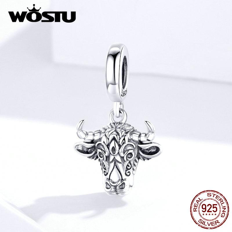 WOSTU 100% стерлингового серебра 925 пробы таурен корова животные подвески подходят оригинальный браслет кулон для женщин HCC2526