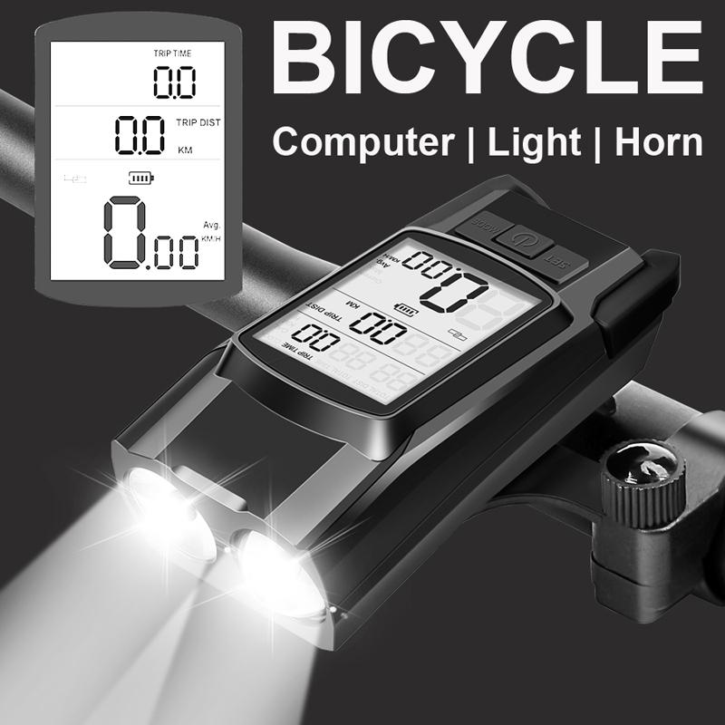 Велосипедные компьютеры  Joom Беспроводной велосипедный компьютер, MTB, велосипедный одометр, секундомер, спидометр, встроенная фара 800LM, аксессуары для звуковых сигналов 120 дБ чёрный