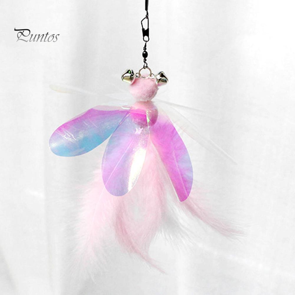 Puntos Pet Cats Kitten Bell Feather Dragonfly Shape Teaser Wand Replacement Head Toy