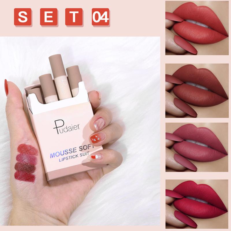Pudaier Silk Soft Smoke Tube Набор губной помады Матовый мягкий туман Портативная увлажняющая несухая губная помада 04#