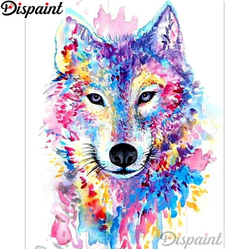 5D DIY Алмазная картина  Цветной волк  Вышивка крестом 3D Домашний декор 20X30CM