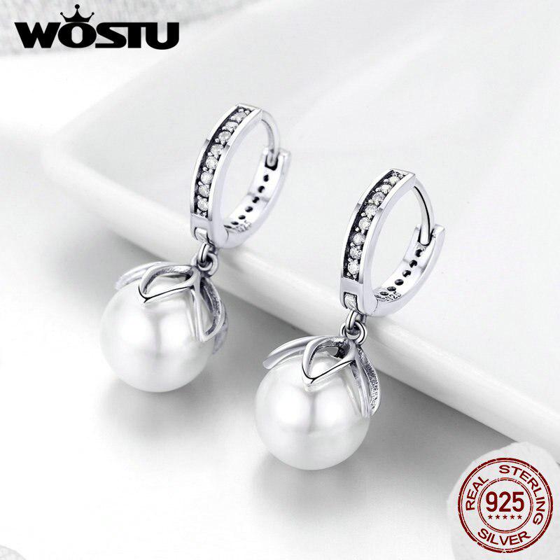 WOSTU Висячие серьги из серебра 925 пробы с имитацией жемчуга