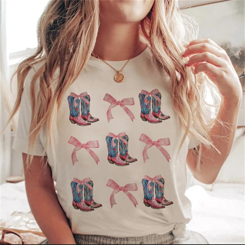 Кокетливый вестерн 4 июля Doodles Printed Watercolor Printed Top Футболка Printed Cartoon Womens Pattern Trendy Universal TS S