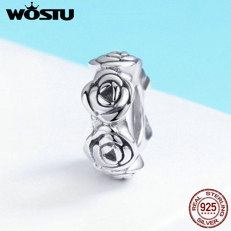 WOSTU 100% стерлингового серебра 925 пробы, винтажные розовые бусины-проставки, подходят для Wostu, оригинальный браслет «сделай сам» HCC596