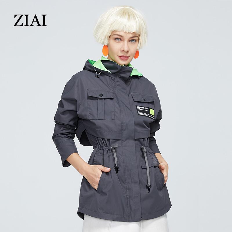 Куртка ZIAI с тонким коротким поясом и капюшоном, новые женские весенние тренчи, парка в стиле Ins, дизайнерская коллекция высокого качества XS чёрный