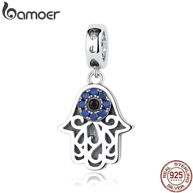 Серия BAMOER Eye Design, 100% стерлинговое серебро 925 пробы, синий кулон Wicked Eye, подходит для браслетов и браслетов