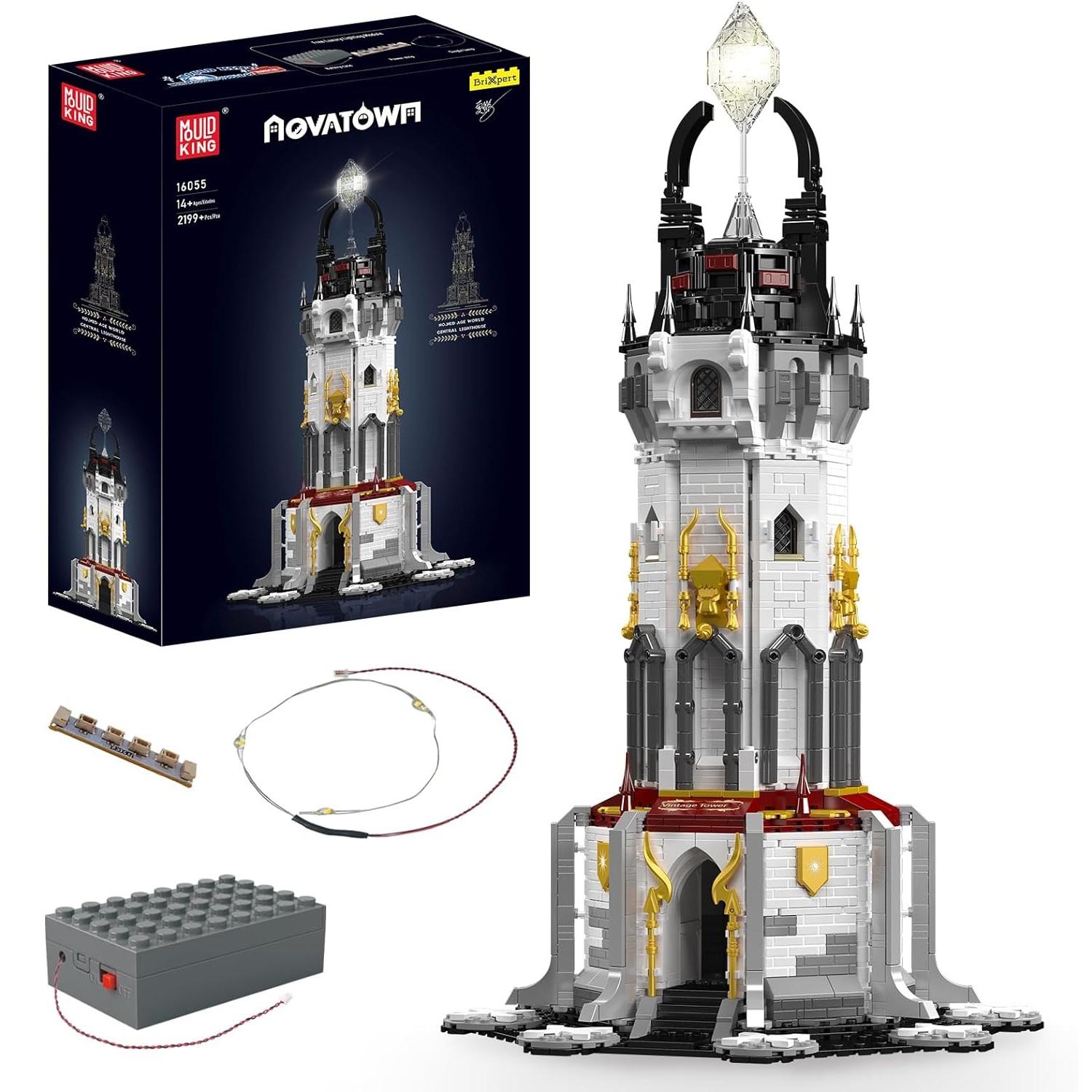 Mold King 16055, средневековый строительный блок, маяк MOC со светодиодными деталями, модель, европейские игрушки века, детские рождественские подарки