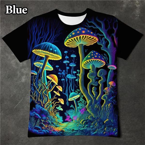 Футболка Fantasy Dream Mushroom с модным принтом Glare 3D, крутая, повседневная, с коротким рукавом, забавная футболка S синий