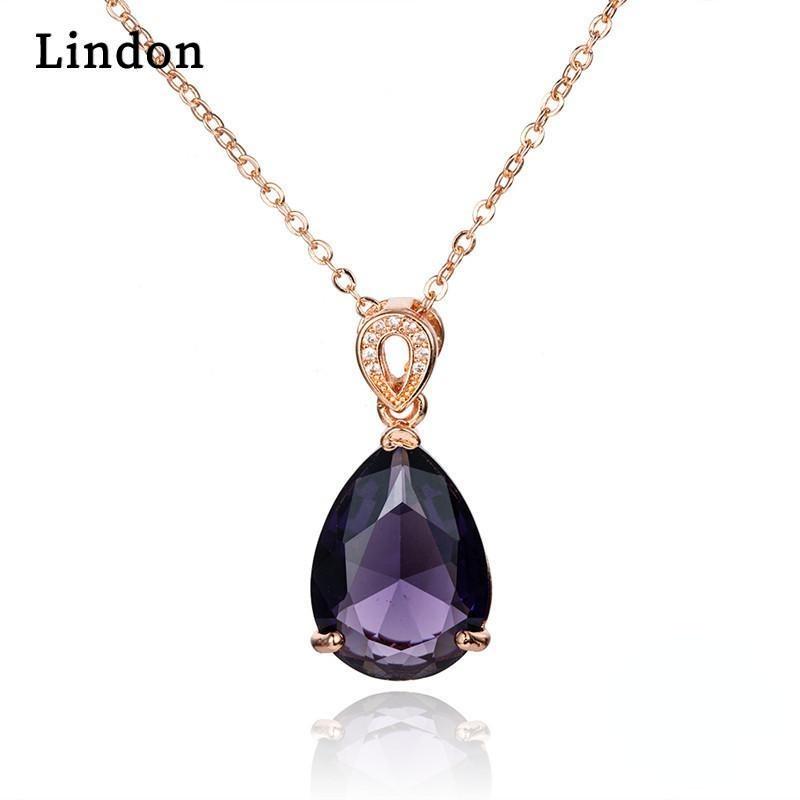 Женское ожерелье Lindon, кулон с цирконом, модный подарок фиолетовый