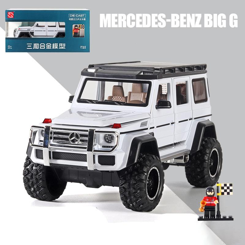 1:24-масштабная модель автомобиля из сплава Big G, с имитацией звука и света, откатным амортизатором, игрушечный автомобиль, украшение для коллекции мальчиков 1/24-22x9.5x9.5cm чёрный