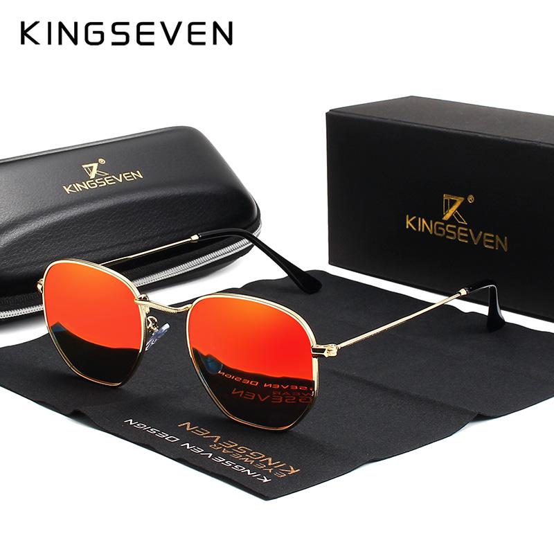 KINGSEVEN классические светоотражающие солнцезащитные очки мужские шестиугольные ретро солнцезащитные очки очки из нержавеющей стали M