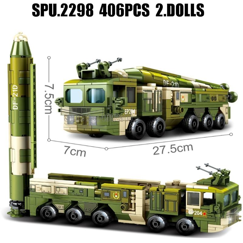 105596 406 шт., военные Df-21d, противокорабельная баллистическая ракета средней дальности, грузовик, 2 солдата, армейское оружие, строительные блоки для мальчиков, игрушки