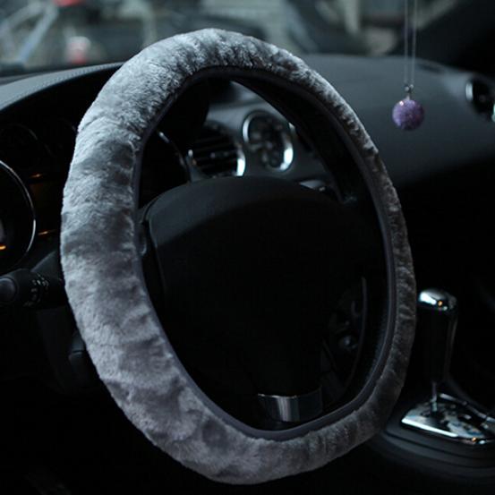 Мягкий короткий плюшевый чехол на руль автомобиля, осенне-зимний аксессуар для вождения водителя бежевый