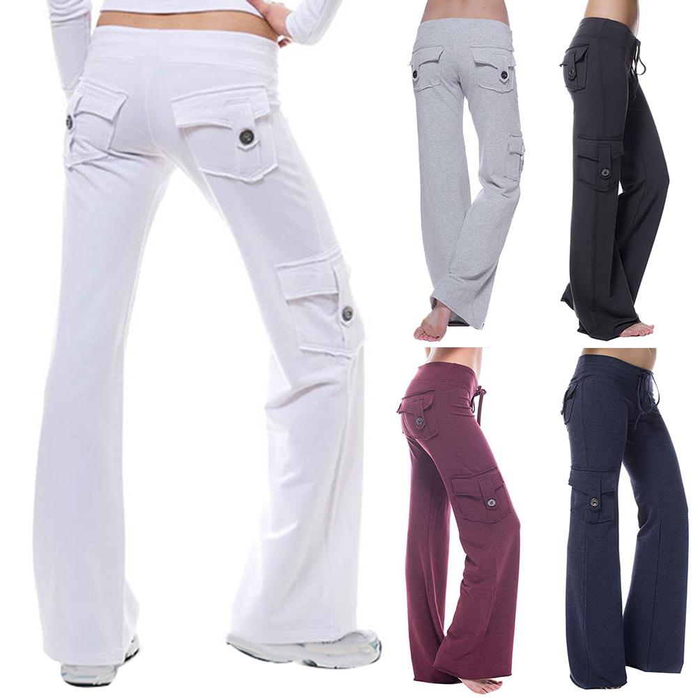 Штаны  Joom Женские однотонные брюки для йоги Bluelans Tall Shop с несколькими карманами и пуговицами, облегающие спортивные брюки XXXXL чёрный