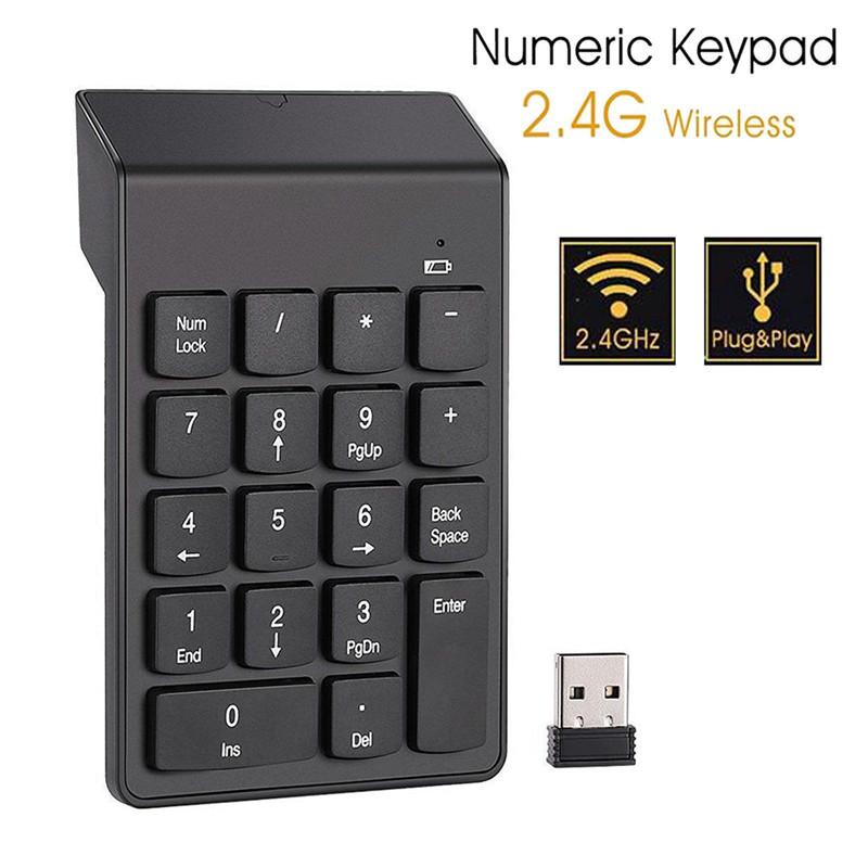 Беспроводная 2,4G Mini Usb 18-клавишная цифровая клавиатура Цифровая клавиатура ПК Клавиатура ноутбука 14x8.5x2 cm чёрный