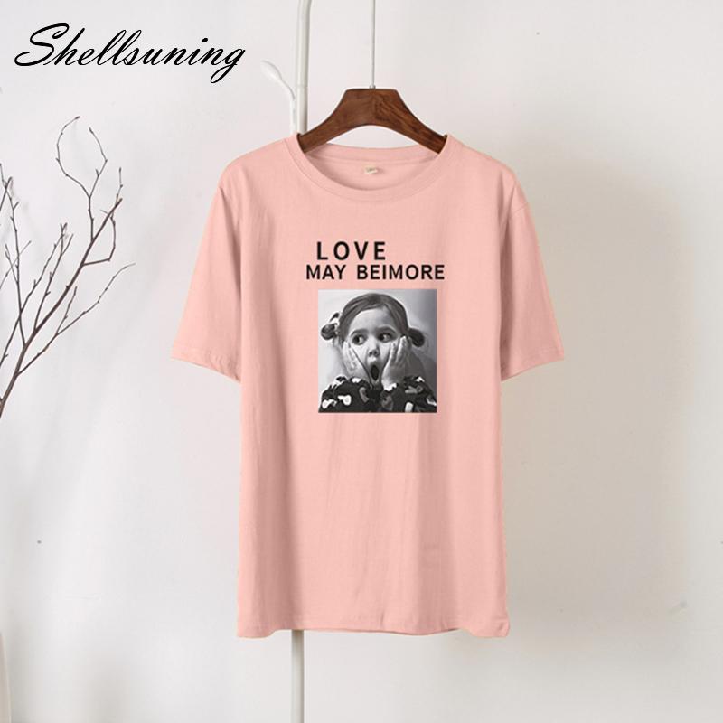 Shellsuning большие мягкие базовые топы из 100% хлопка, повседневные футболки с короткими рукавами и графическим рисунком для женщин, летние винтажные свободные хлопковые футболки M жёлтый