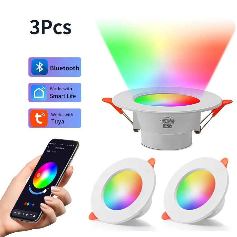 3 шт. Tuya Bluetooth Smart Downlight полноцветный затемняющий 3-дюймовый Tuya Bluetooth Control Tuya Downlight 10 Вт 85-265 В