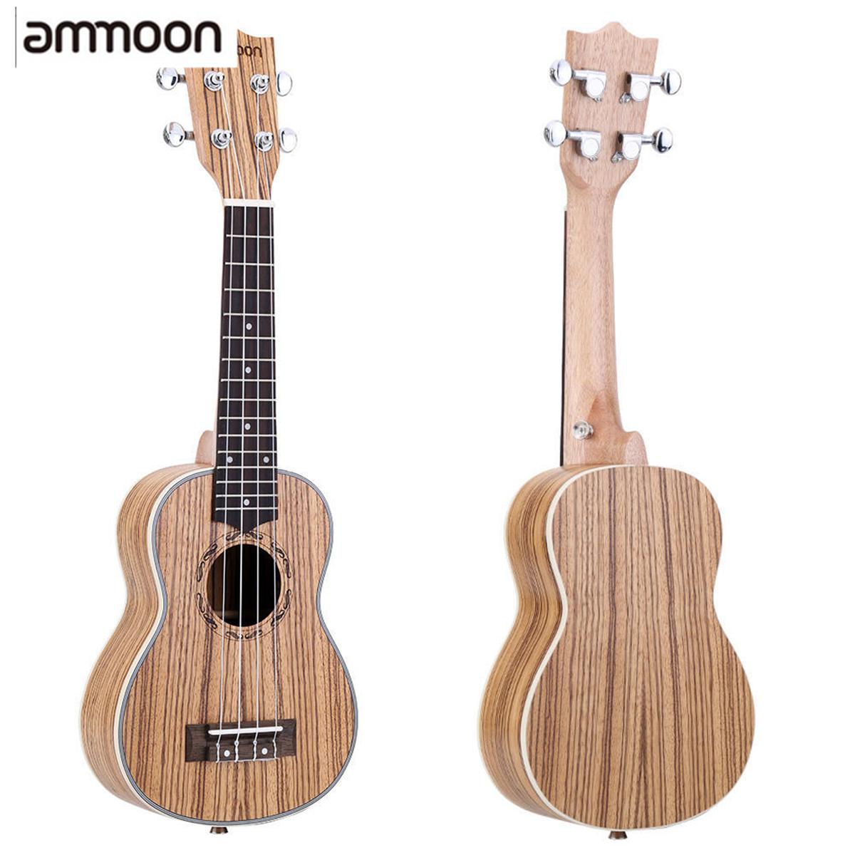 Акустическая гавайская гитара Ammoon Zebrawood, 21 дюйм, 15 ладов, 4 струны, струнный музыкальный инструмент