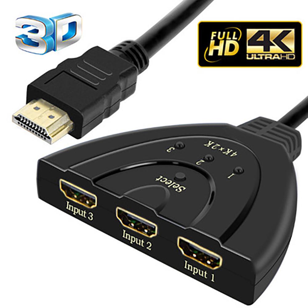 HDMI-совместимый конвертер Pig Tail 3X1 4K*2K HD 3 в 1 с кабелем HD-видеокоммутатором, совместимый с HDMI чёрный