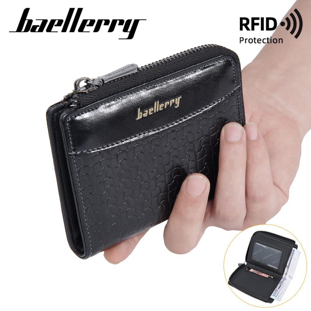 Мужской кошелек Baellerry с защитой RFID и отделениями для карт, модный кошелек на молнии, держатель для карт чёрный