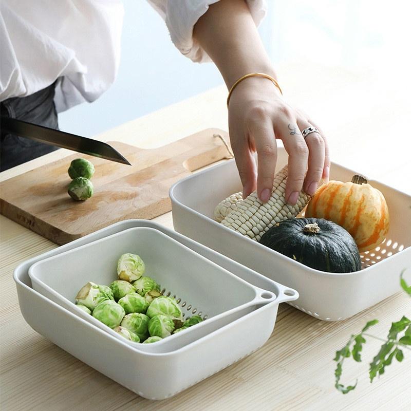 3 шт./компл., прямоугольная кухонная корзина для хранения фруктов и овощей, трехсекционная сливная корзина, пластик серый