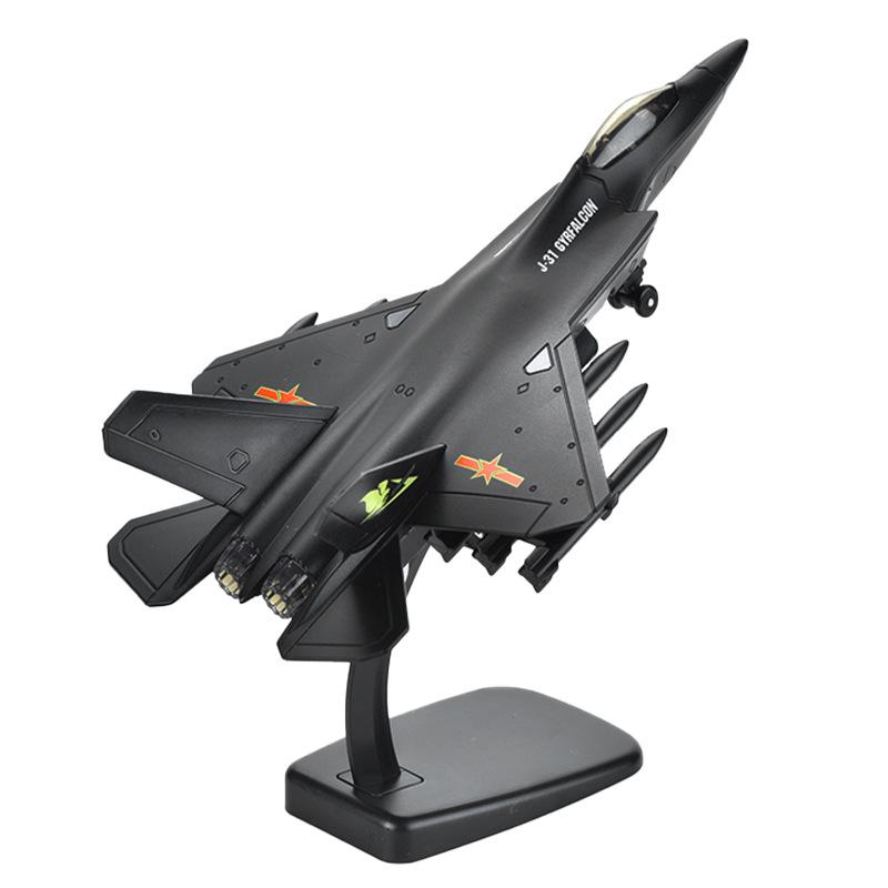 1/72 J31, китайская высокая имитация, функция отступа, металлическая модель истребителя, игрушки из сплава с легкой музыкой, образовательная модель самолета 1/72-Size:21.7*14.5*6cm чёрный