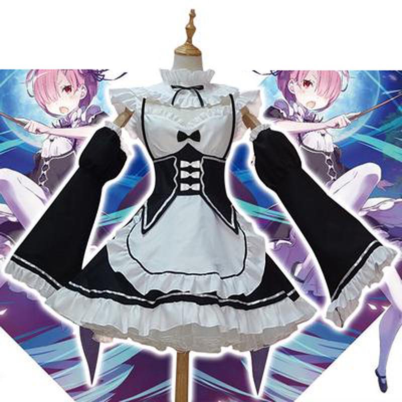 Косплей Ram/Rem Re0: Жизнь в другом мире Kawaii, костюм сестры, платье служанки, наряд горничной S чёрный