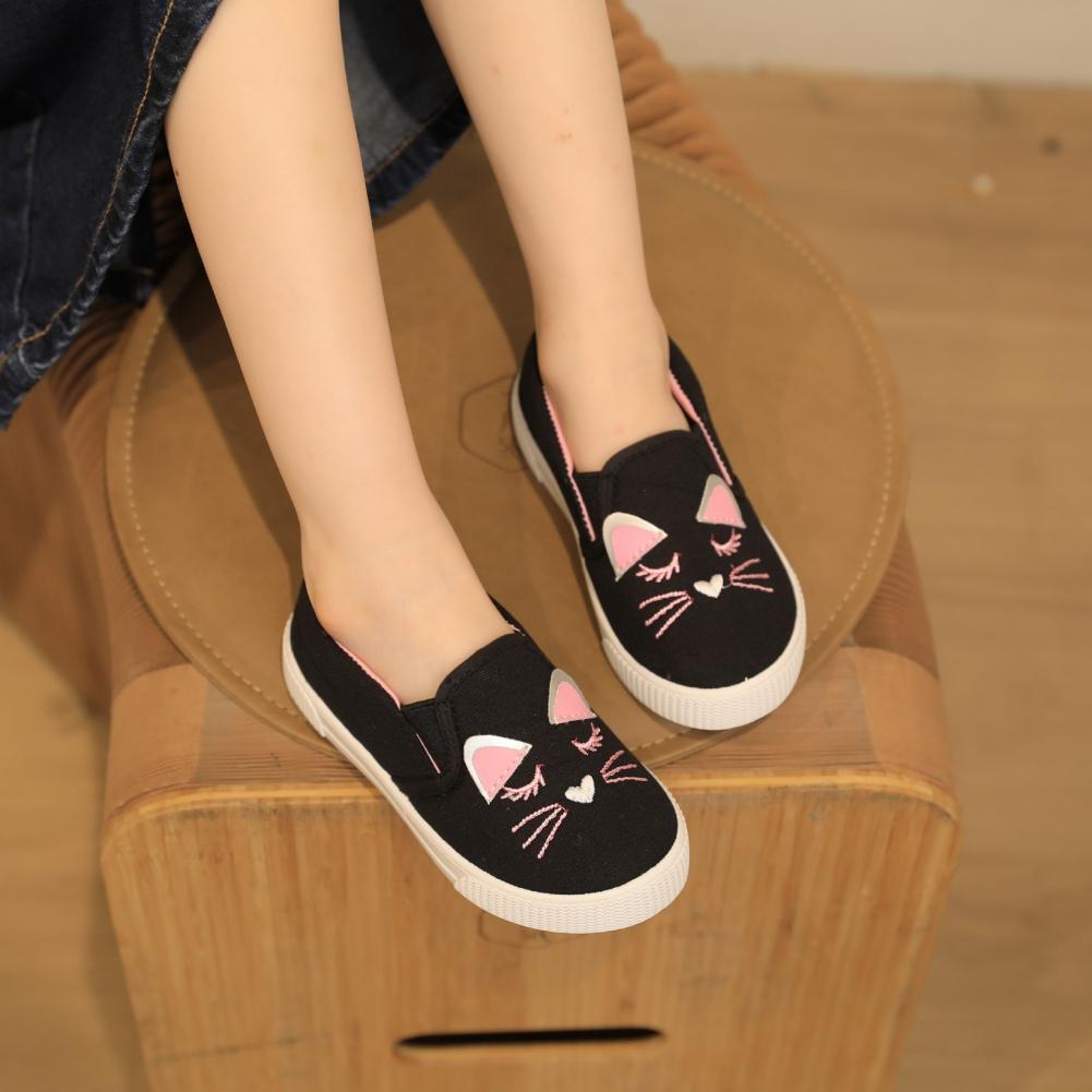 Парусиновые кроссовки Purrfectly Cute для малышей с рисунком кота для девочек — повседневные лоферы без шнуровки и туфли на плоской подошве для маленьких детей 1–4 лет 24