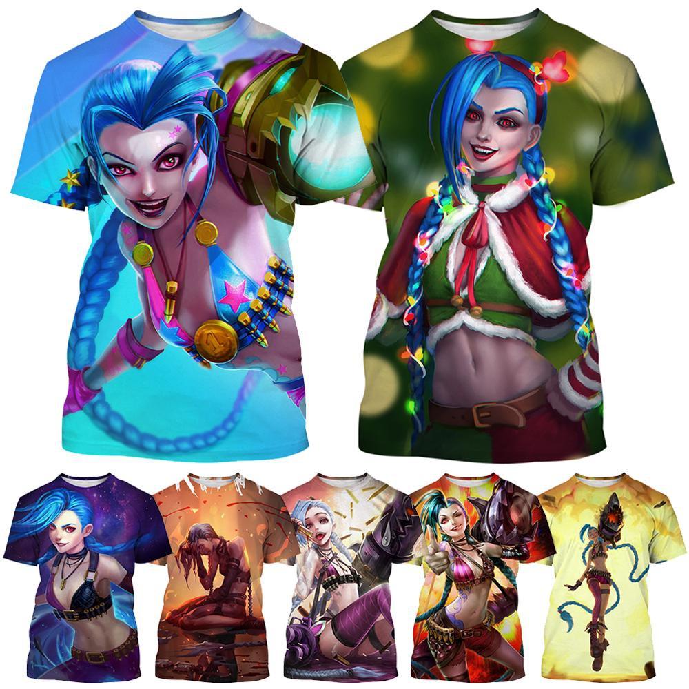 Модная мужская и женская повседневная футболка Game LOL Jinx, футболка с 3D принтом, повседневная футболка с круглым вырезом и короткими рукавами M