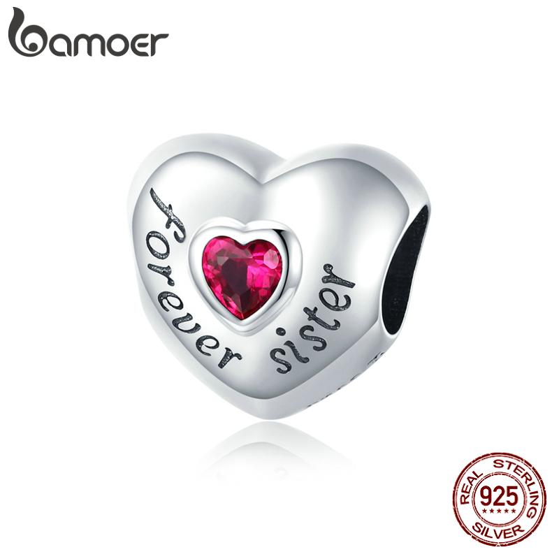 BAMOER Family Forever Love Sister красный циркон из стерлингового серебра 925 пробы, подвеска-подвеска для оригинального браслета, ювелирные изделия своими руками 925 silver
