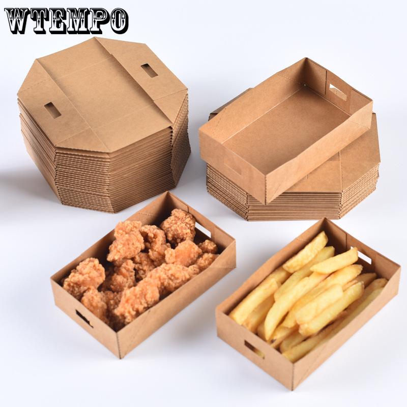 WTEMPO 50 шт 12,5*7,5*3,3 см попкорн курица/картофель фри крафт-бумага коробки складные одноразовые коробки для еды подносы для жареной еды коробки для еды на вынос 50pcs
