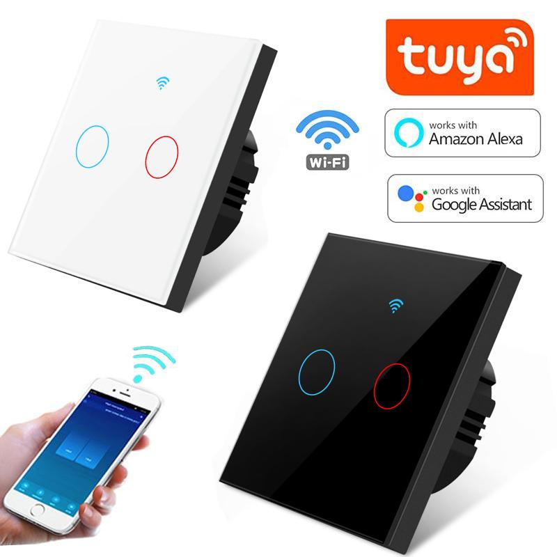   Joom Умный сенсорный переключатель Wi-Fi, нейтральный провод не требуется, умный дом, 1/2/3 групповой выключатель света, 220 В, стандарт ЕС, поддержка приложения Alexa Tuya, дистанционное управление 1 Gang белый