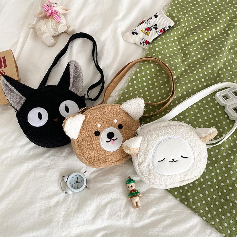 1 шт. Японская сумка Kawaii в стиле для женщин, мультяшная плюшевая сумка через плечо для женщин, маленькая сумка для телефона и кошелька чёрный
