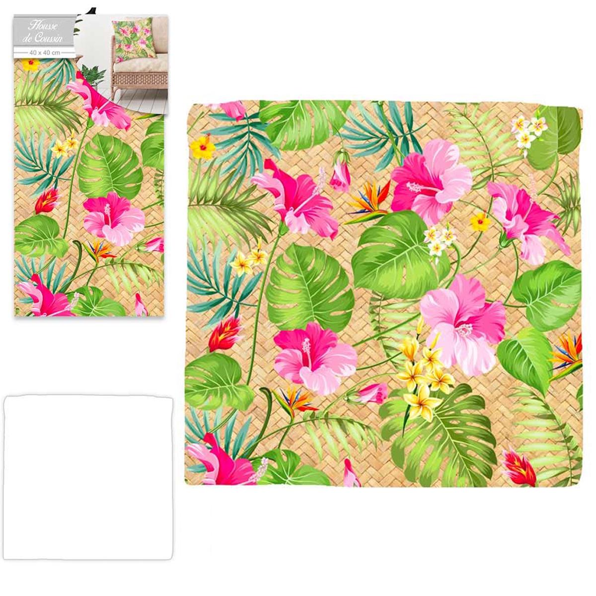 Les Trésors De Lily [Q5502] - Дизайнерский чехол на наволочку  Hibiscus  розово-зеленый - 40x40 см. ярко-розовый