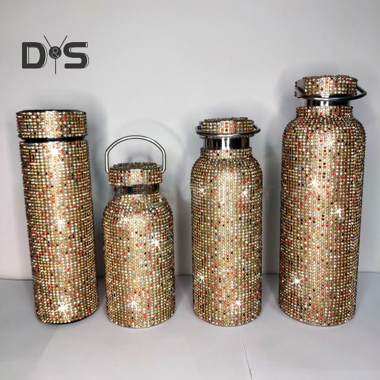 Изолированная бутылка со стразами, инкрустированная термоизоляцией из нержавеющей стали, детская изолированная чашка для воды для путешествий 500ml