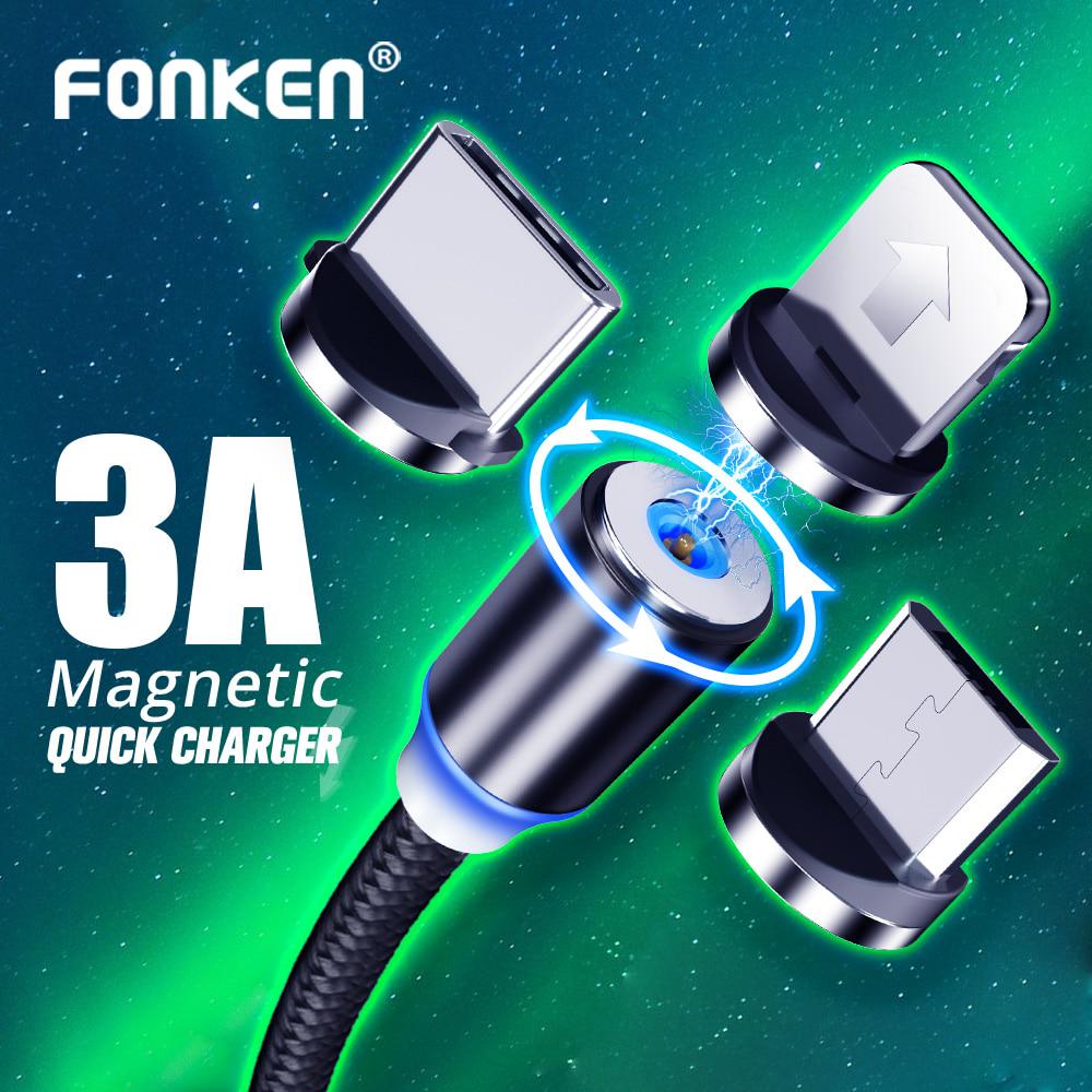 FONKEN Магнитный кабель Micro USB Type C Кабель для зарядки телефона Быстрое магнитное зарядное устройство для iPhone Samsung Huawei Redmi 1M Cable+Micro USB Plug чёрный