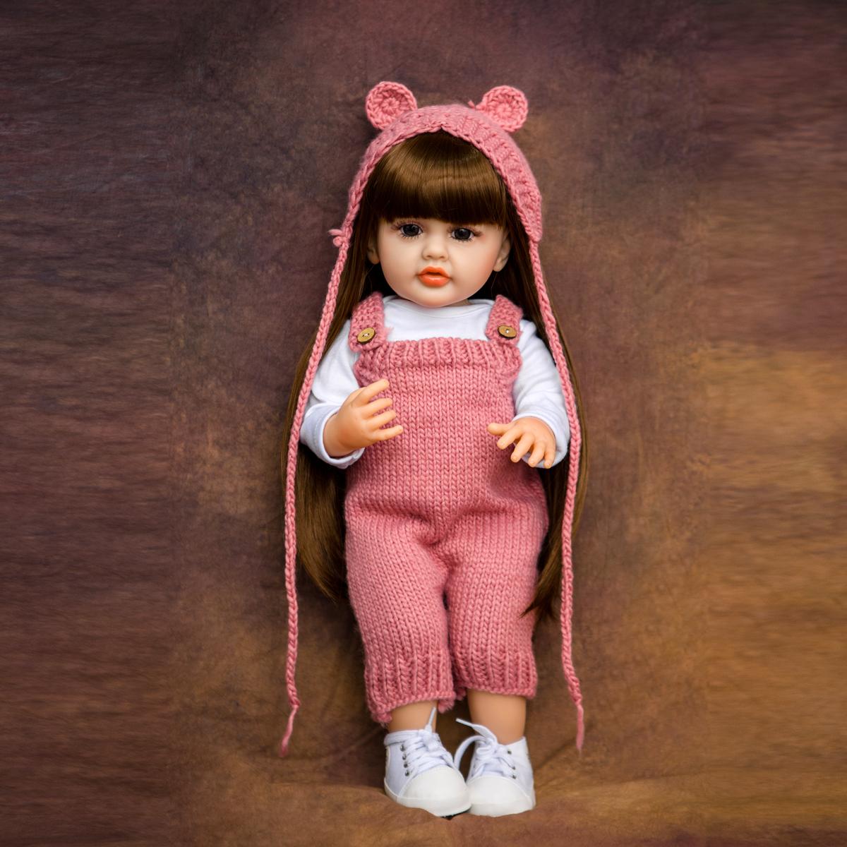 Карие глаза Reborn Baby Dolls Девочка 55 см Полностью силиконовая виниловая может ванна Betty Dolls Bebe Toys KEIUMI Fashion Birthday XMAS Gifts 22 inch коричневый