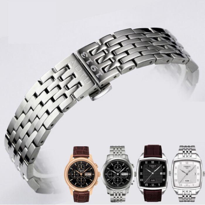 19 мм Le Locle Series T006407A T006408A T006407.408 Серия ремешок для часов Часы Твердый браслет из нержавеющей стали Мужской ремешок Браслет для T006 T006-19mm серебряный