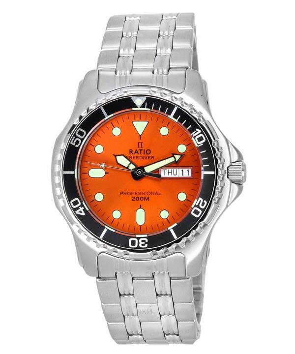 Ratio FreeDiver Professional с сапфировым стеклом Sunray оранжевый циферблат кварцевые 36JL140-ORG 200M мужские часы оранжевый
