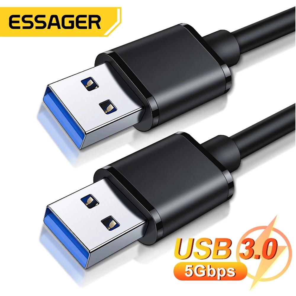 Удлинительный кабель Essager USB-USB типа A, удлинитель USB 3,0 «папа-папа» для жесткого диска радиатора, удлинительный кабель USB3.0 Webcom 0.5m USB2.0 Cable чёрный
