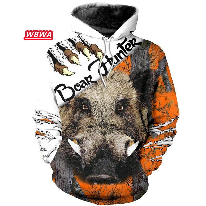 Мужская толстовка с капюшоном Boar Hunter, камуфляжный пуловер с татуировкой для охоты на животных, Harajuku, повседневные толстовки с лосьем Hunte, одежда большого размера с 3D принтом L
